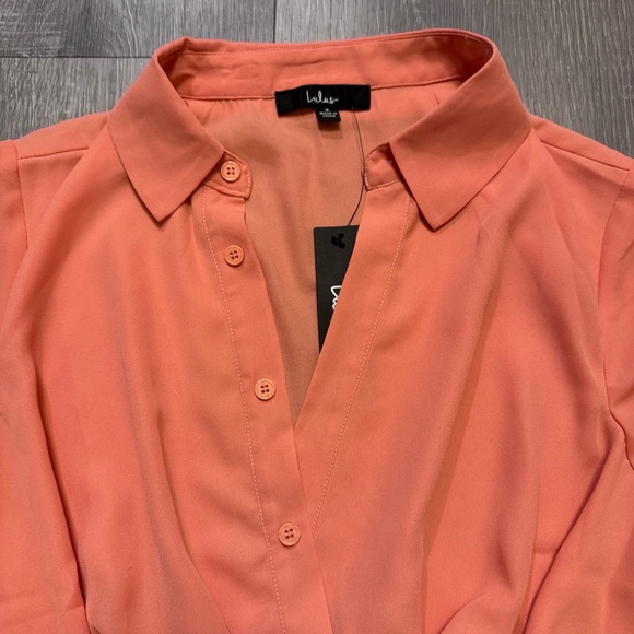 Lulu's NWT Sophisticated Influence Peach Pink Collared Peplum Top Size Small - Picture 6 of 9